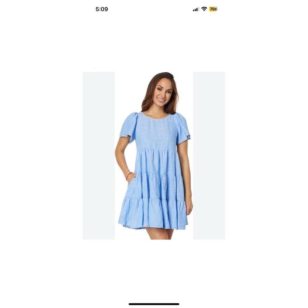Lilly Pulitzer NWT Sm Jocelyn Short Sleeve Boca Blue Dress Linen Tiered Swing